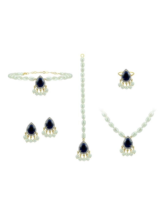 Vera Perla - 18 Karat Gold Diamonds Royal Indian Sapphire Jewellery Set - Image 1