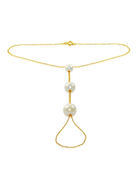 18 Karat Gold Gradual Built-In White Pearl Bracelet Ring
