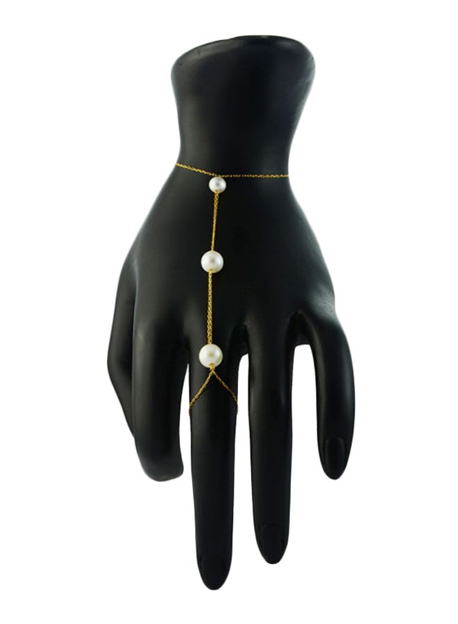 18 Karat Gold Gradual Built-In White Pearl Bracelet Ring