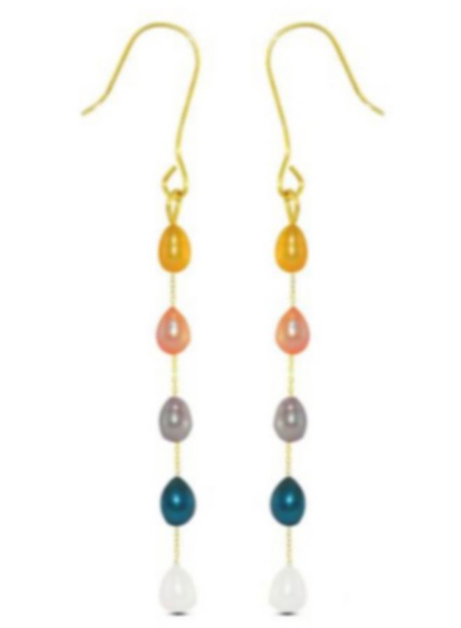 Vera Perla 10 Karat Gold Multi-Coloured Pearls Opera Drop Earrings - Image 1