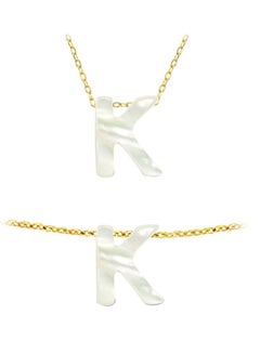18 Karat Gold K Letter Mother Of Pearl Pendant Necklace And Bracelet Set