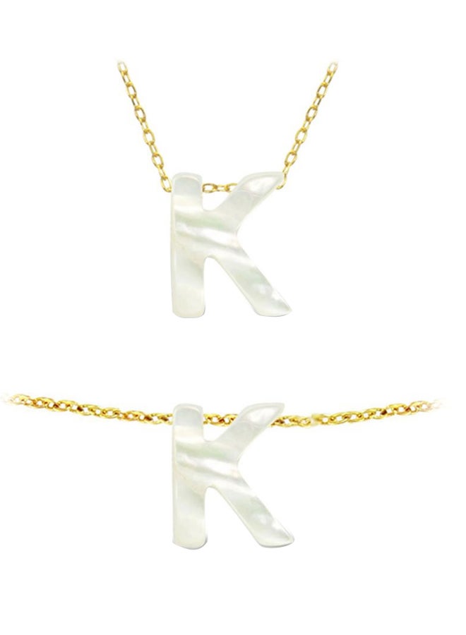 Vera Perla - 18 Karat Gold K Letter Mother Of Pearl Pendant Necklace And Bracelet Set - Image 1