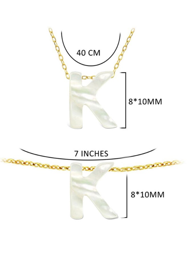 Vera Perla - 18 Karat Gold K Letter Mother Of Pearl Pendant Necklace And Bracelet Set - Image 1