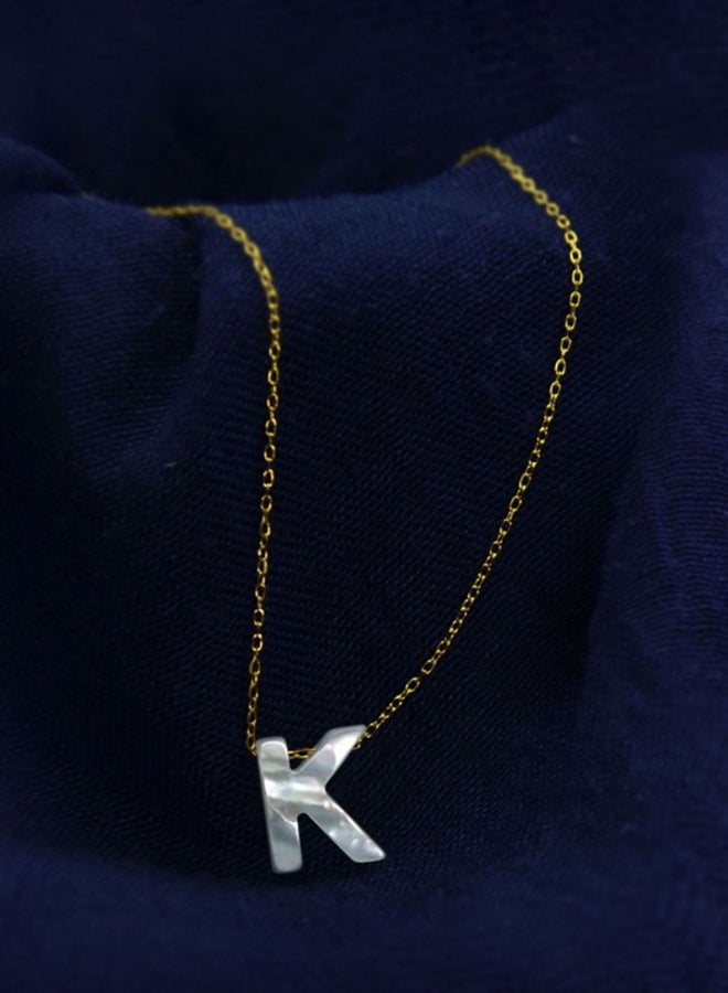 Vera Perla - 18 Karat Gold K Letter Mother Of Pearl Pendant Necklace And Bracelet Set - Image 1