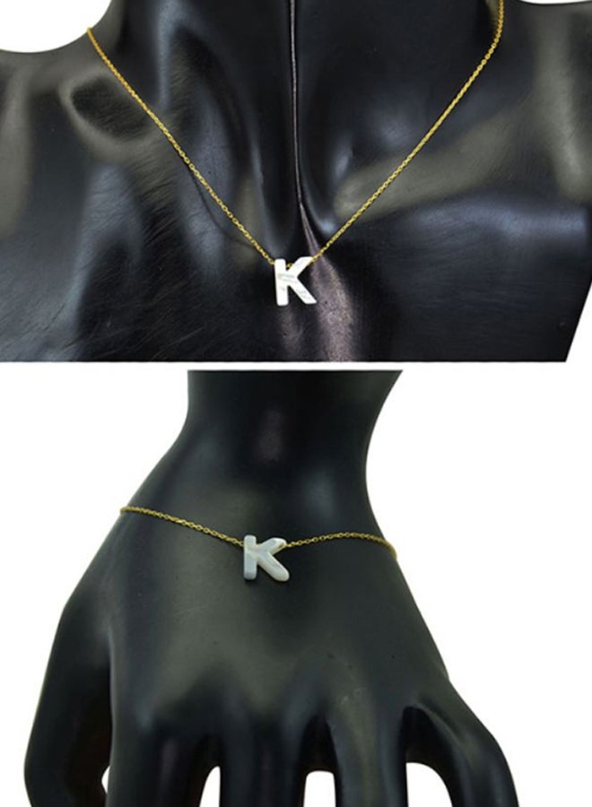 Vera Perla - 18 Karat Gold K Letter Mother Of Pearl Pendant Necklace And Bracelet Set - Image 1
