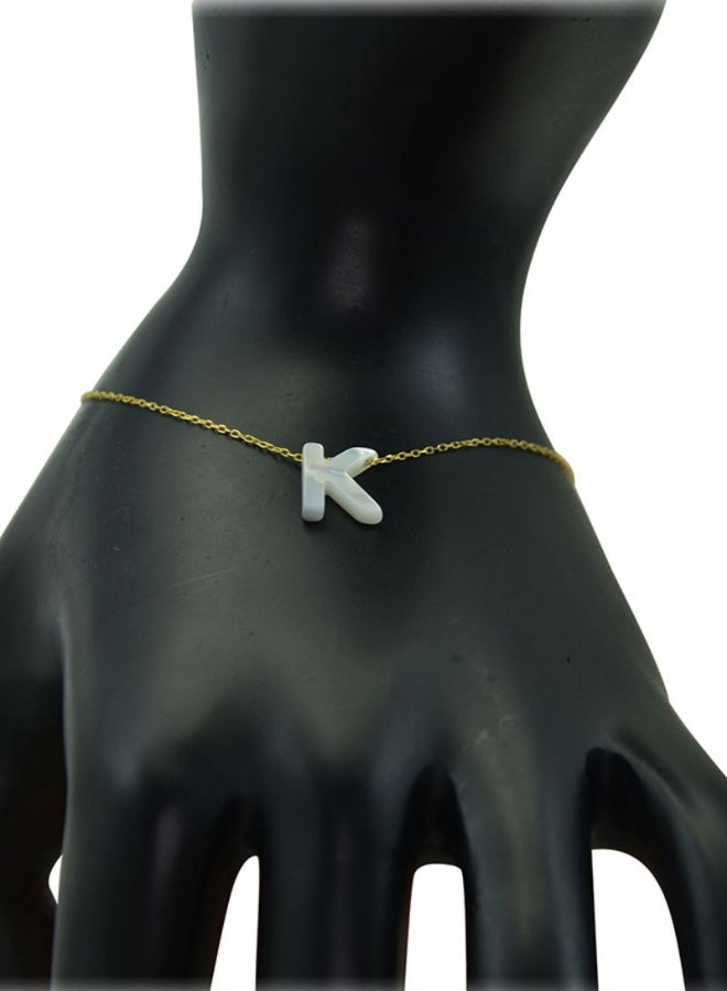 18 Karat Gold K Letter Mother Of Pearl Bracelet