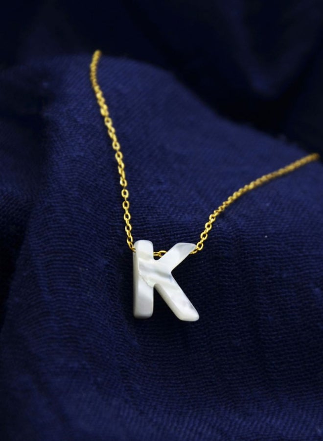 18 Karat Gold K Letter Mother Of Pearl Bracelet