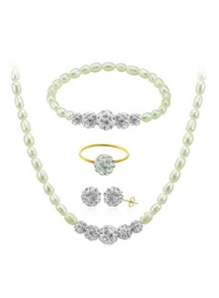 Vera Perla 10 Karat Gold Gradual Crystal Balls And Pearls Strand Jewellery Set  - Image 1