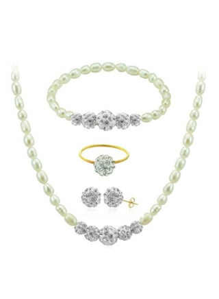 10 Karat Gold Gradual Crystal Balls And Pearls Strand Jewellery Set - v1601014082/N11635140A_1