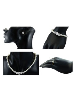 Vera Perla 10 Karat Gold Gradual Crystal Balls And Pearls Strand Jewellery Set  - Image 3