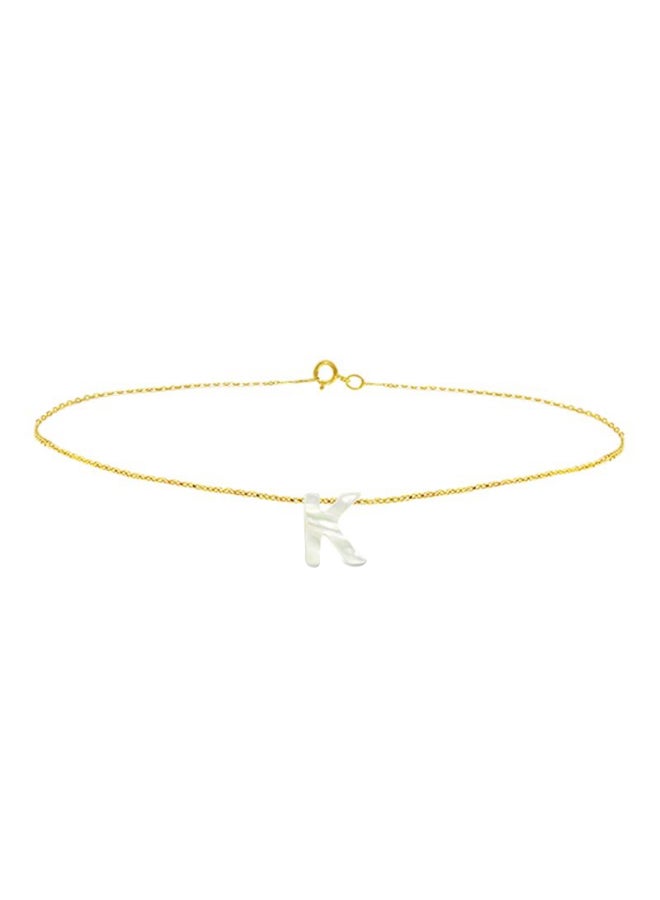 18 Karat Gold K Letter Mother Of Pearl Bracelet