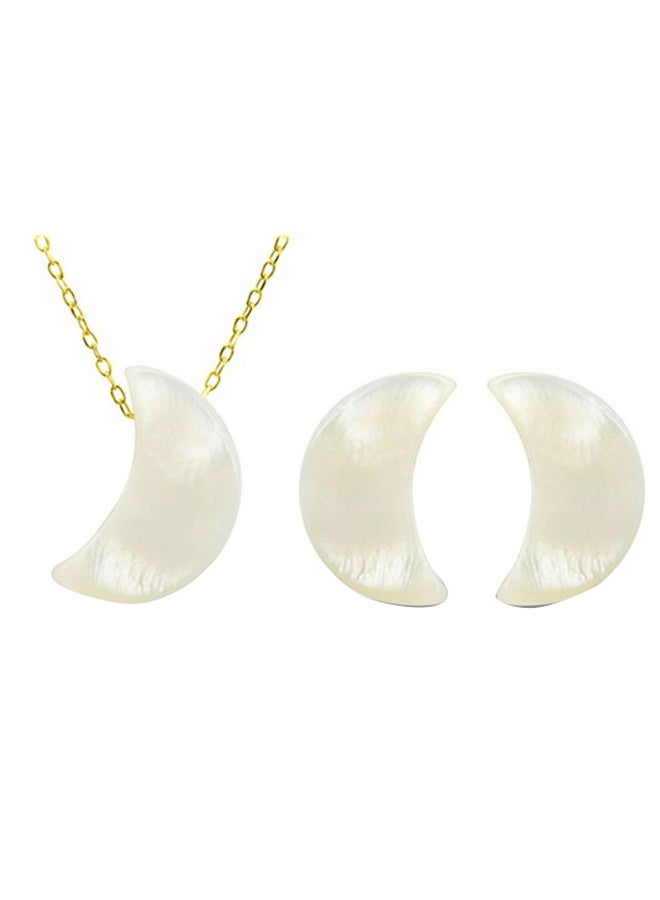 Vera Perla - 18 Karat Gold Crescent Shape Mother Of Pearl Jewellery Set - Image 1