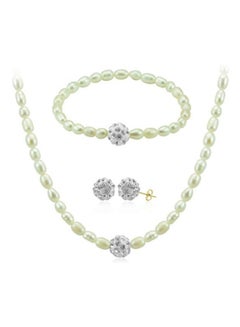 18 Karat Crystal Balls And Pearls Strand Jewellery Set