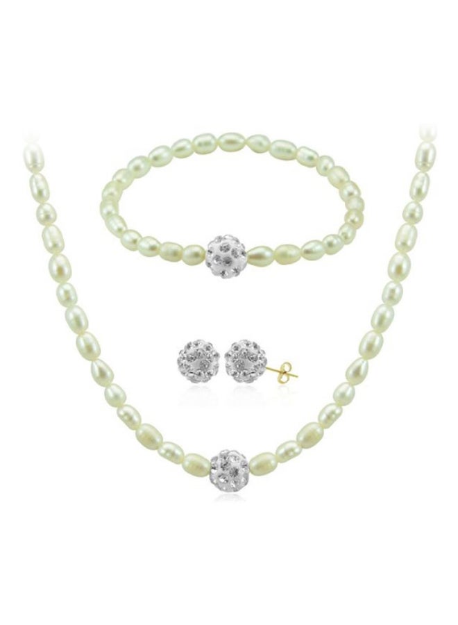 Vera Perla - 18 Karat Crystal Balls And Pearls Strand Jewellery Set - Image 1