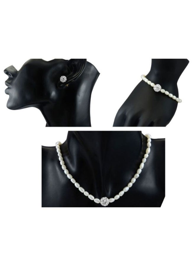 Vera Perla - 18 Karat Crystal Balls And Pearls Strand Jewellery Set - Image 1