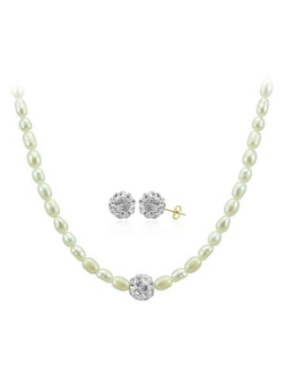 18 Karat Crystal Balls & Pearls Strand Necklace And Earrings Set - v1601014111/N11635418A_1