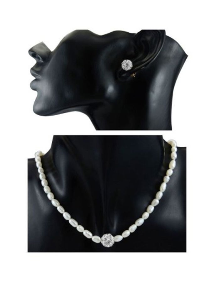 Vera Perla - 18 Karat Crystal Balls & Pearls Strand Necklace And Earrings Set - Image 1