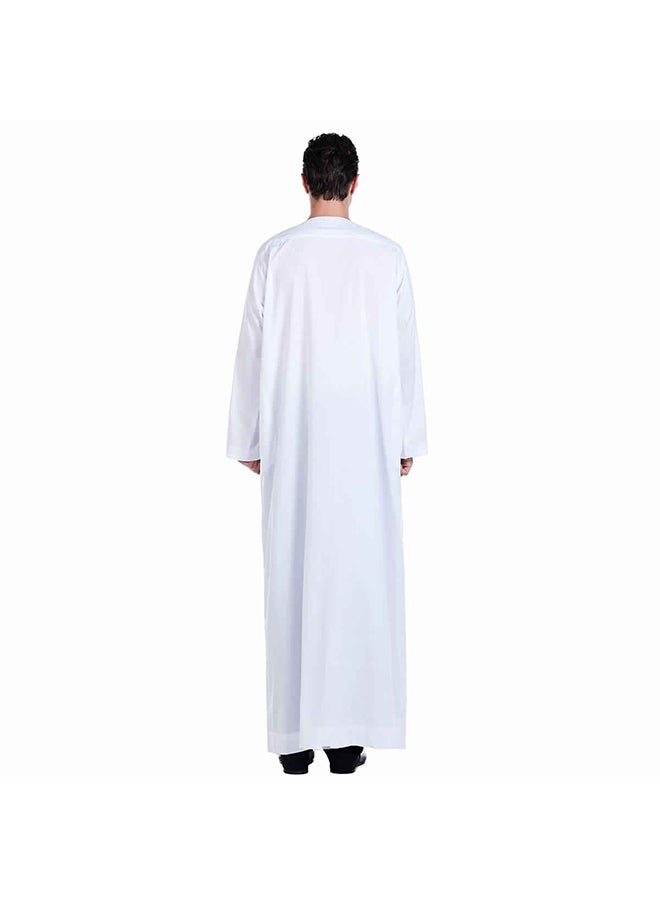 Hanyimidoo - Men's National Costume Robe Casual Wear Round Neck Long Sleeve Loose 100% Polyester Fiber White - Image 1