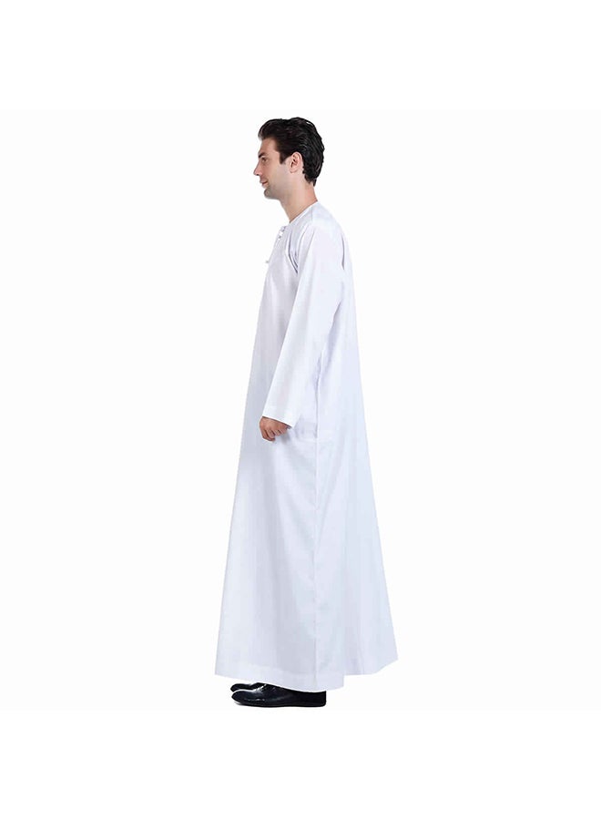 Hanyimidoo - Men's National Costume Robe Casual Wear Round Neck Long Sleeve Loose 100% Polyester Fiber White - Image 1