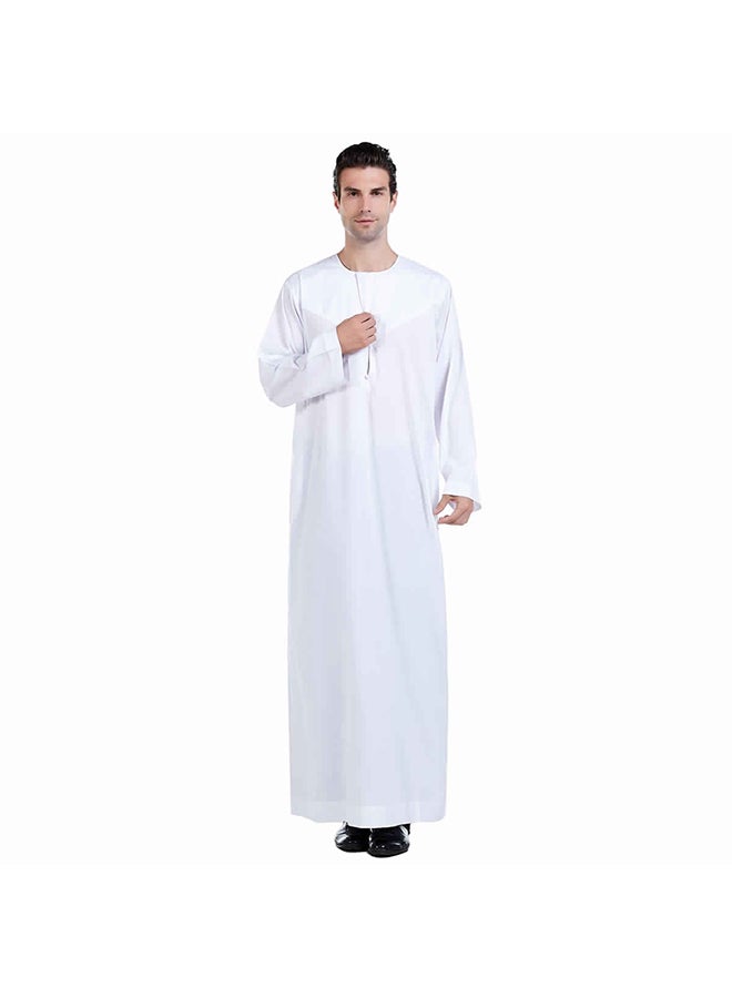 Hanyimidoo - Men's National Costume Robe Casual Wear Round Neck Long Sleeve Loose 100% Polyester Fiber White - Image 1