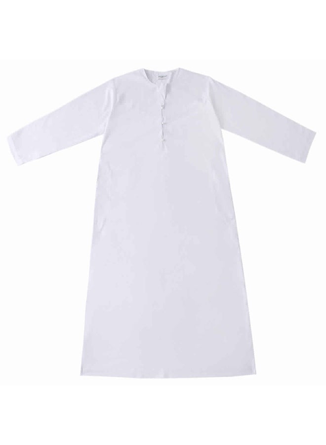Hanyimidoo - Men's National Costume Robe Casual Wear Round Neck Long Sleeve Loose 100% Polyester Fiber White - Image 1