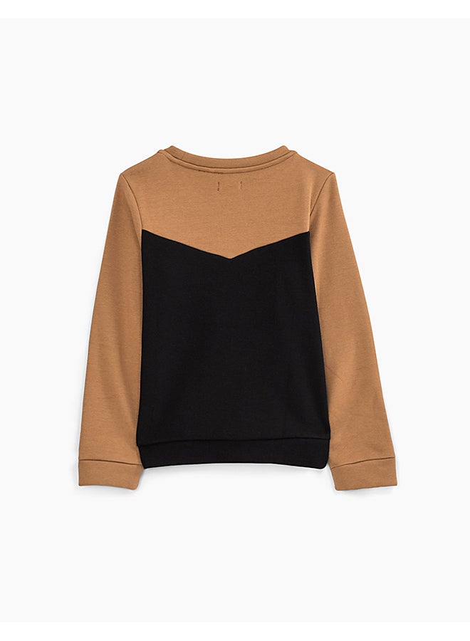 IKKS - Two Tone Long Sleeves Sweatshirt Brown/Black - Image 1