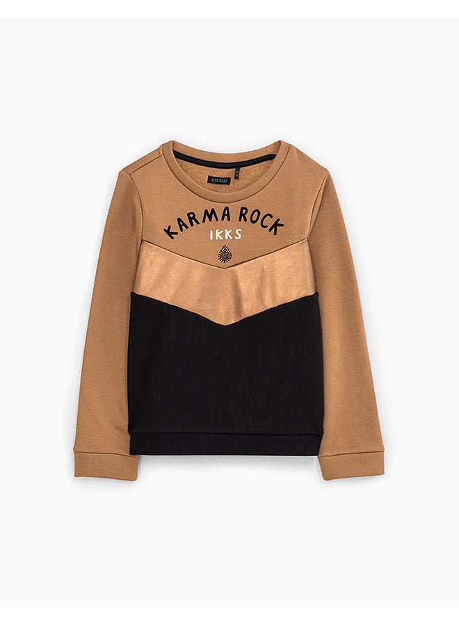 IKKS - Two Tone Long Sleeves Sweatshirt Brown/Black - Image 1