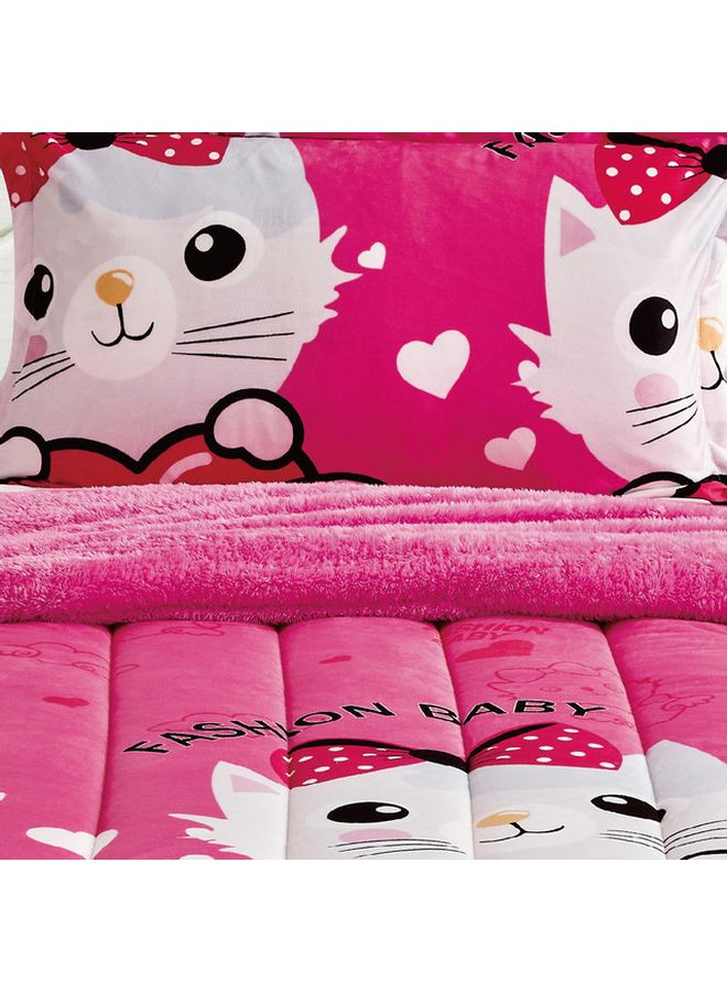 مون طقم لحاف بتصميم كارتون مزدوج الوجه مكون من 3 قطع مختلط أبيض/وردي/رمادي 1xComforter(160x210), 1xFitted Sheet(120x200+25), 1xPillow Case(75x45+5)سم - Image 2