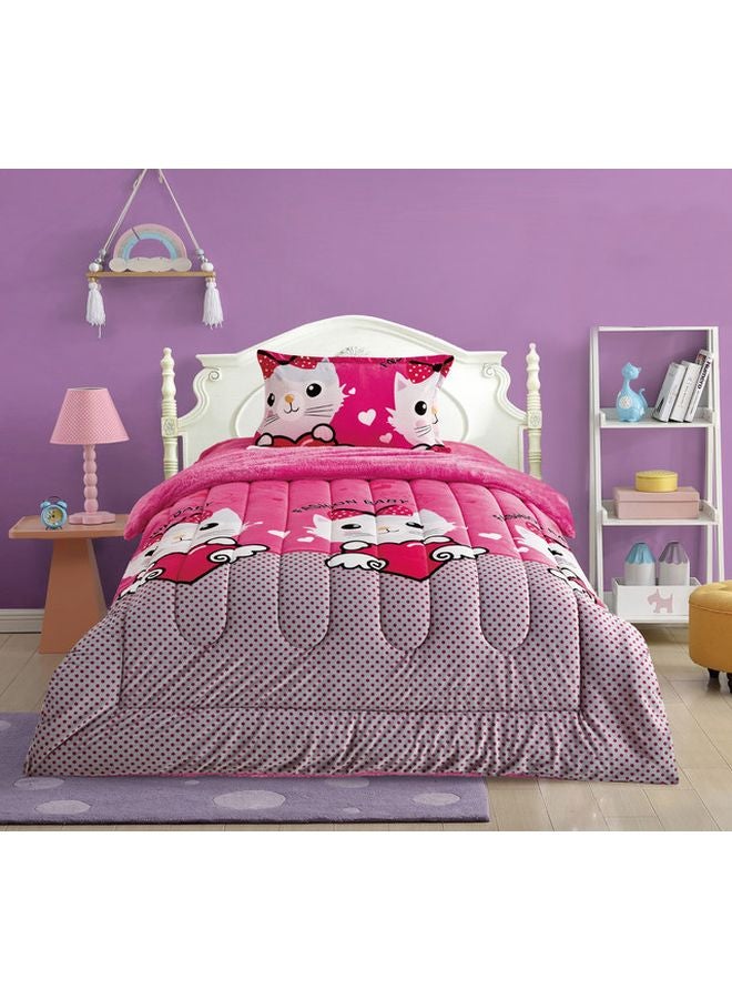 مون طقم لحاف بتصميم كارتون مزدوج الوجه مكون من 3 قطع مختلط أبيض/وردي/رمادي 1xComforter(160x210), 1xFitted Sheet(120x200+25), 1xPillow Case(75x45+5)سم - Image 1