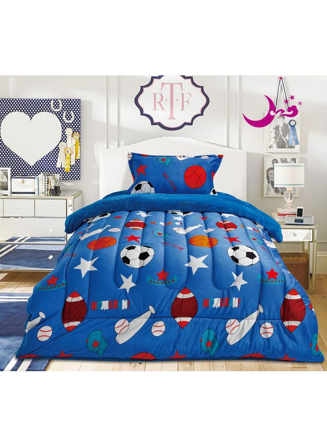 Moon 3-Piece Double-Face Cartoon Design Comforter Set Combination Blue/White/Red 1xComforter(160x210), 1xFitted Sheet(120x200+25), 1xPillow Case(75x45+5)cm - Image 1
