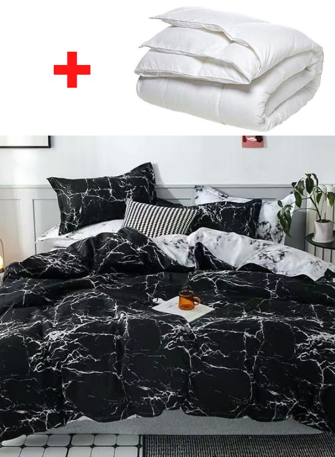 ديلز فور لس طقم غطاء لحاف بتصميم رخامي مكون من 7 قطع قطن أسود/ أبيض 1xDuvet, 1xCover (220x240), 1xBed Sheet (200x200+30), 4xPillow Covers (50x75)سم - Image 1