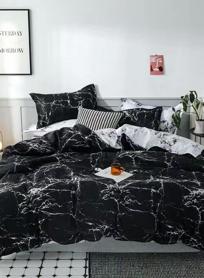 ديلز فور لس طقم غطاء لحاف بتصميم رخامي مكون من 7 قطع قطن أسود/ أبيض 1xDuvet, 1xCover (220x240), 1xBed Sheet (200x200+30), 4xPillow Covers (50x75)سم - Image 4