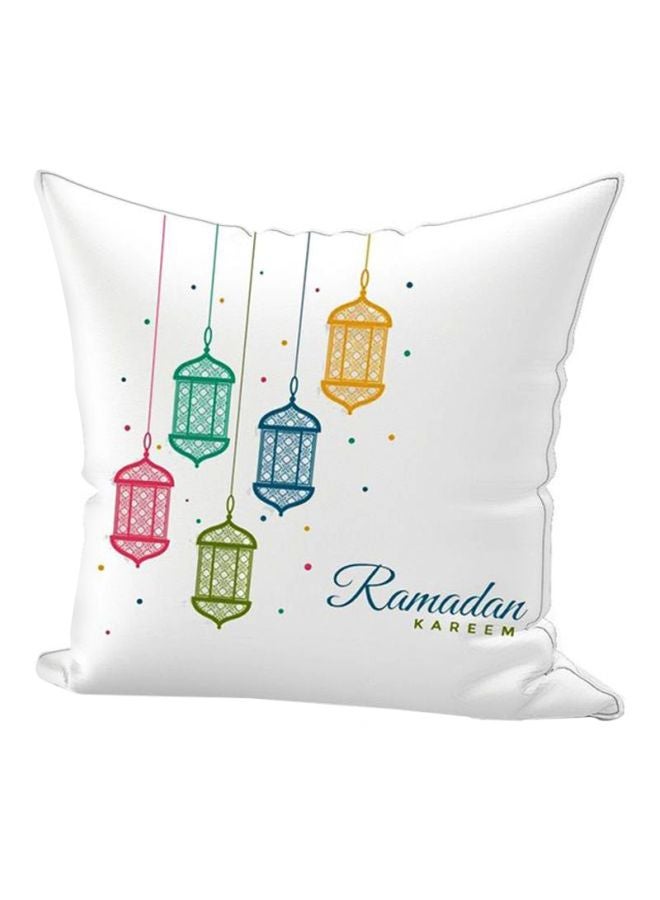 REGAL IN HOUSE Ramadan Kareem Printed Decorative Throw Pillow White/Blue/Green 45x45cm  - Image 1