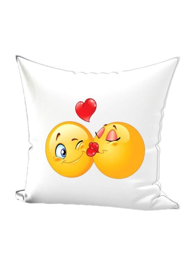 REGAL IN HOUSE Emoji Printed Decorative Throw Pillow White/Yellow/Red 40x40cm  - Image 1