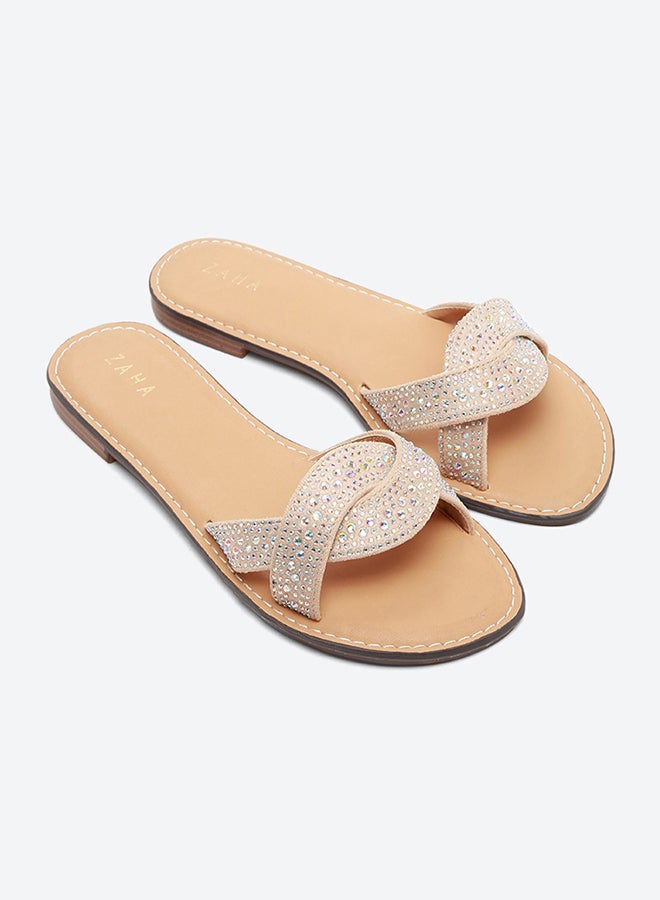 PU Flat Sandals Beige - v1601057580/N40197382V_3