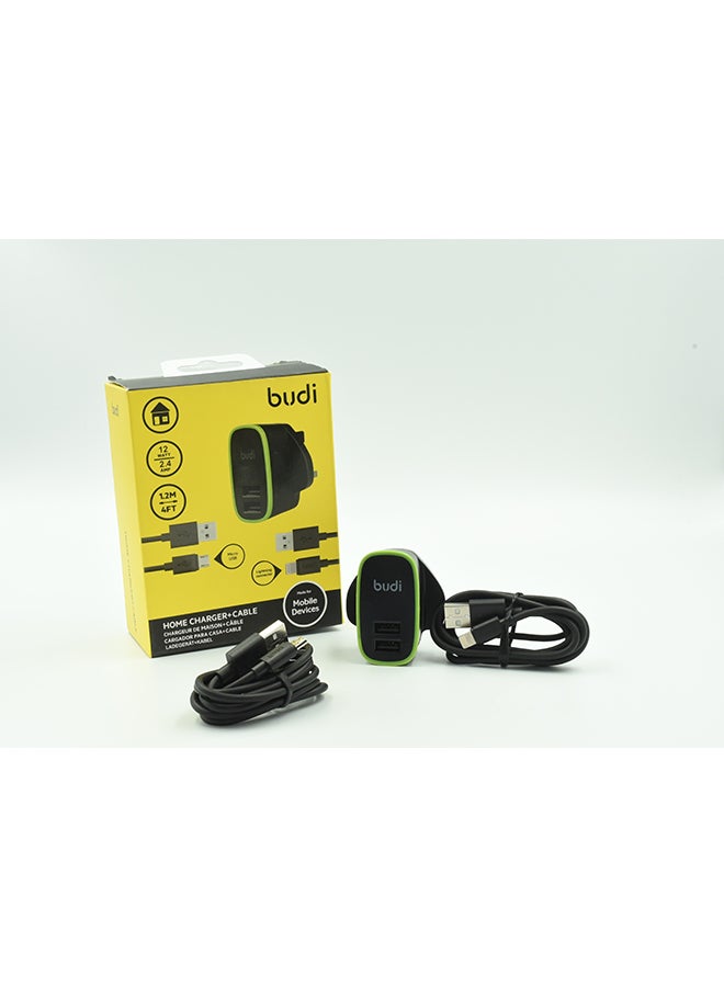 budi Charger With Lightning Cable Black/Green 