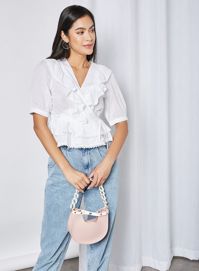 PIECES Ruffle Detailed Wrap Top Cloud Dancer  - Image 1