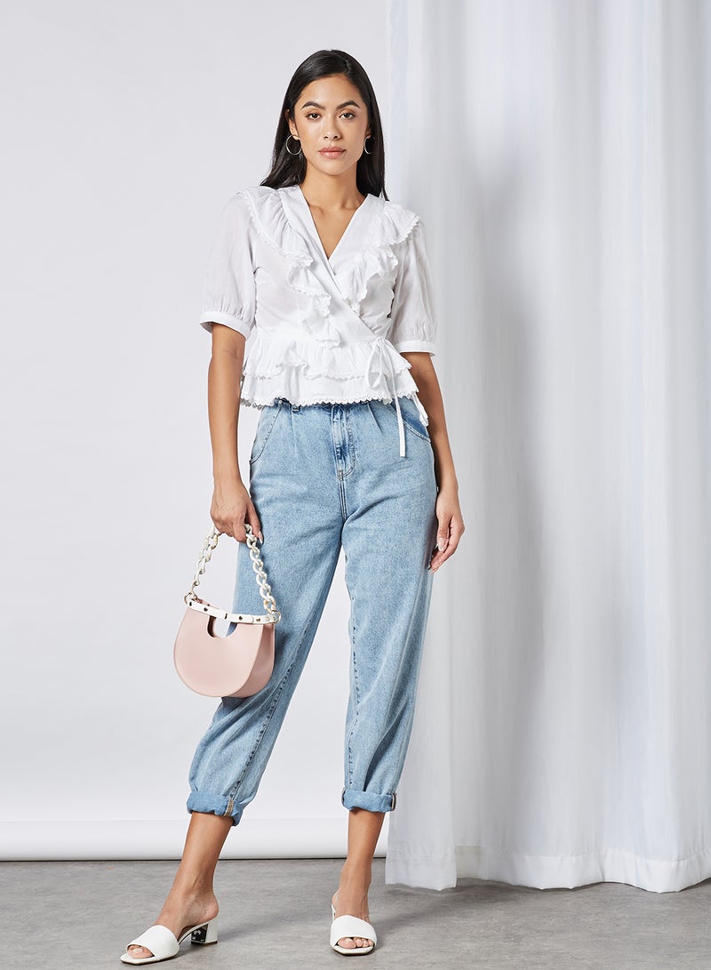 PIECES Ruffle Detailed Wrap Top Cloud Dancer  - Image 3