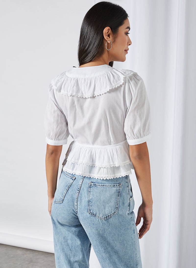 PIECES Ruffle Detailed Wrap Top Cloud Dancer  - Image 2