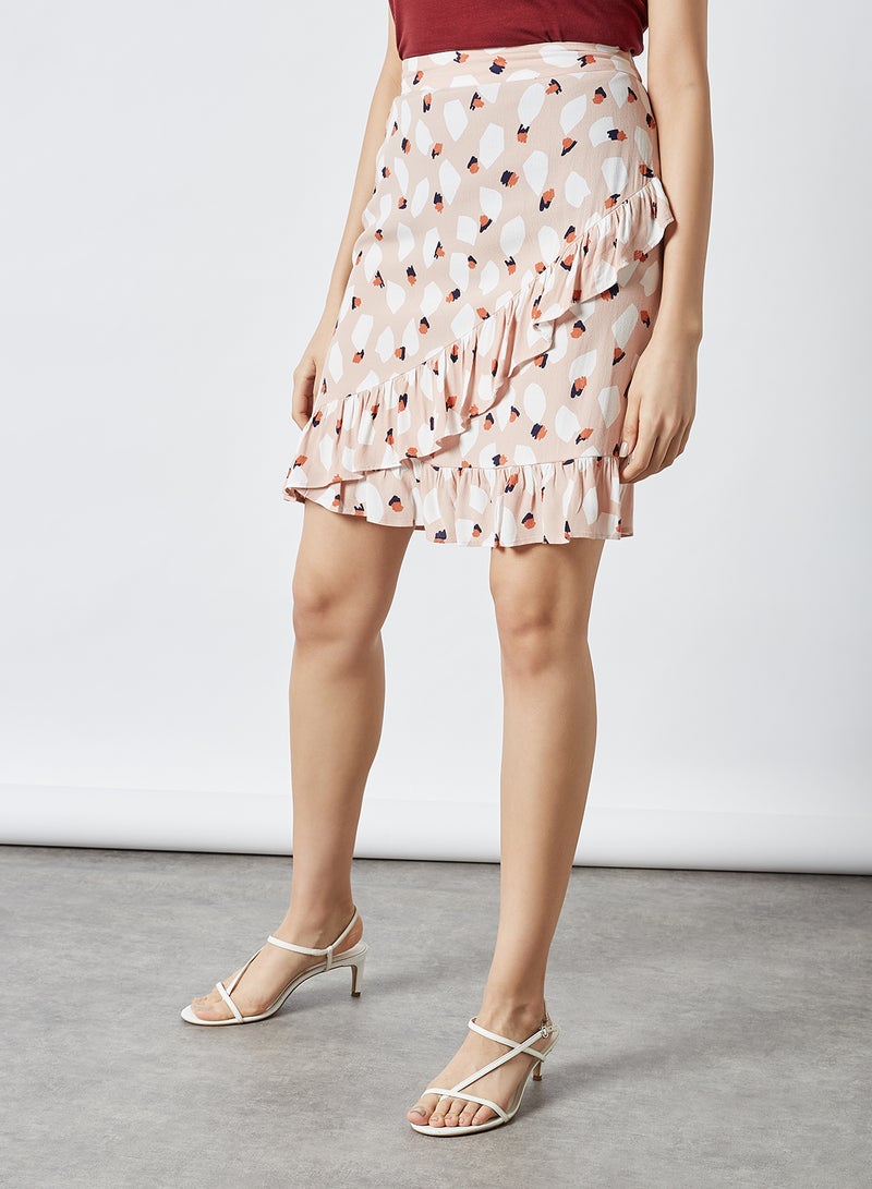 PIECES All Over Pattern Ruffle Detailed Skirt Misty Rose White  - Image 1
