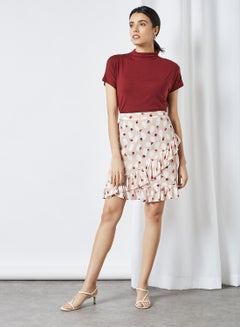 All Over Pattern Ruffle Detailed Skirt Misty Rose White - v1601106666/N39980727V_3