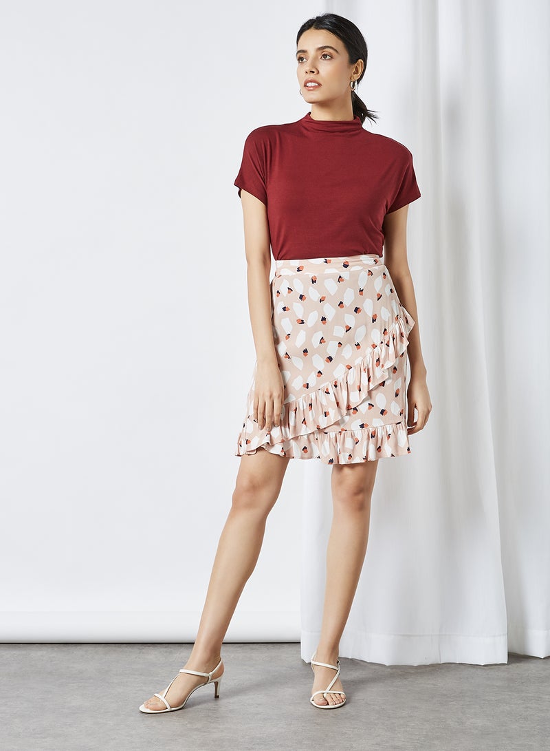 PIECES All Over Pattern Ruffle Detailed Skirt Misty Rose White  - Image 3