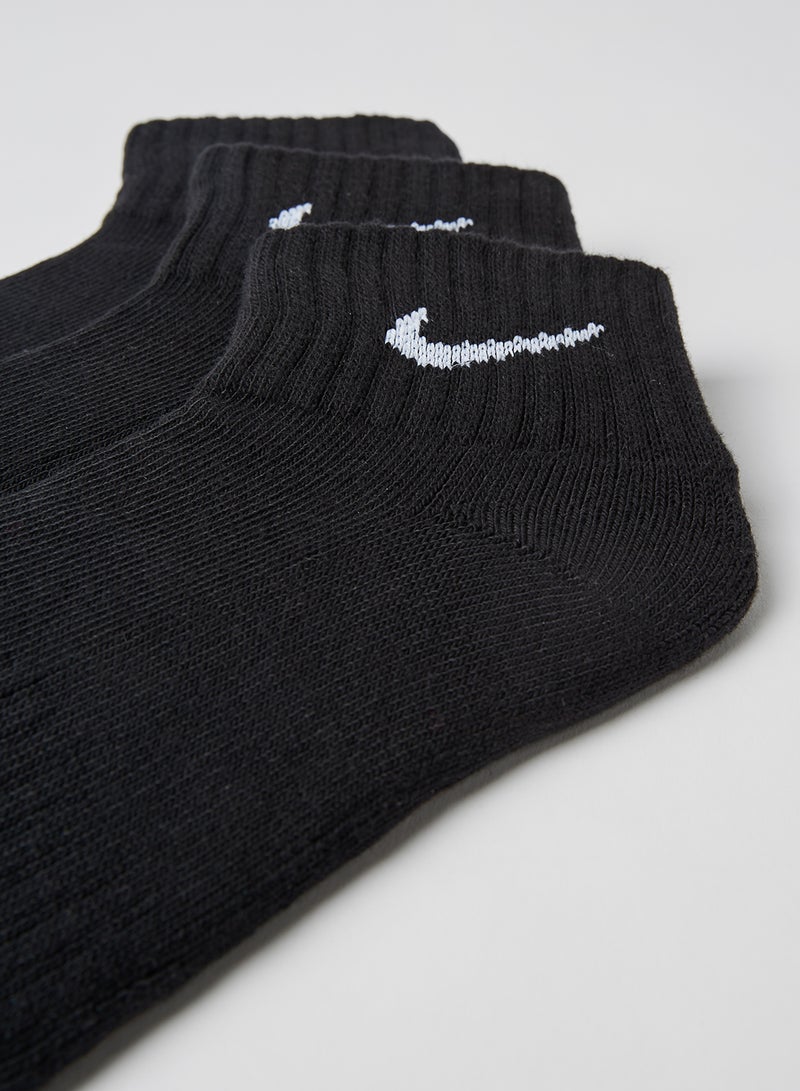 Cushioned Value Quarter Training Socks (Pack of 3) Black/White