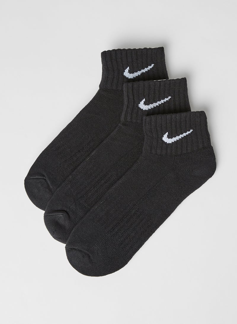 Cushioned Value Quarter Training Socks (Pack of 3) Black/White