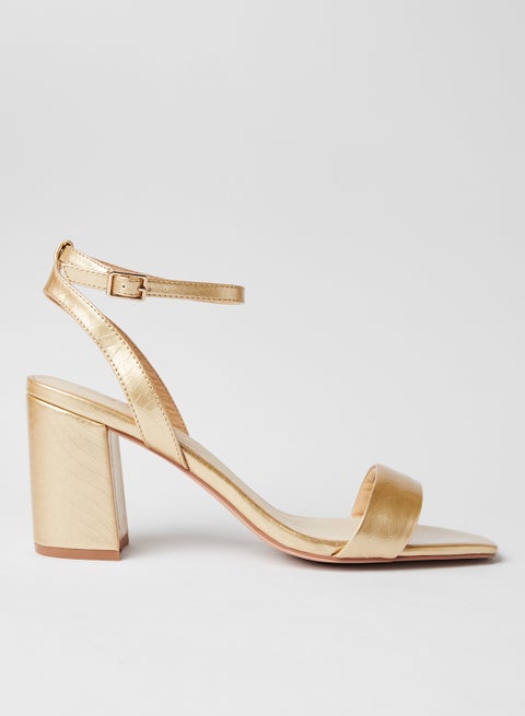Metallic Block Heel Sandals Pale Gold