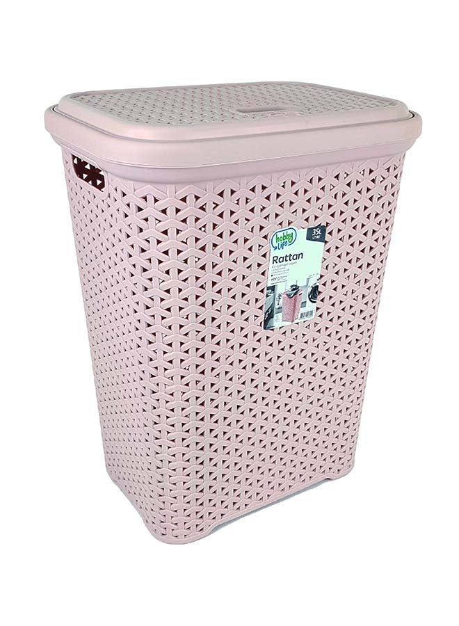 Hobby Life Rattan Design Laundry Hamper Basket Powder Pink 35Liters - Image 1