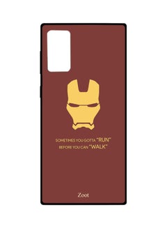 غطاء حماية بطبعة شخصية آيرون مان وعبارة 'Iron Man' لهواتف سامسونج جالاكسي نوت 20 ألترا بني/أصفر