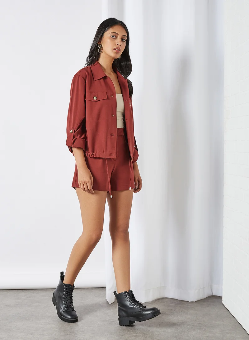 VERO MODA Button Detailed Pocket Safari Style Shorts Sable