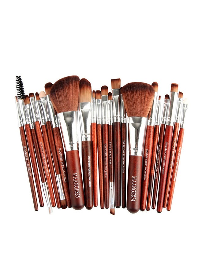 22 Piece Makeup Brushes Set Brown - Image 1