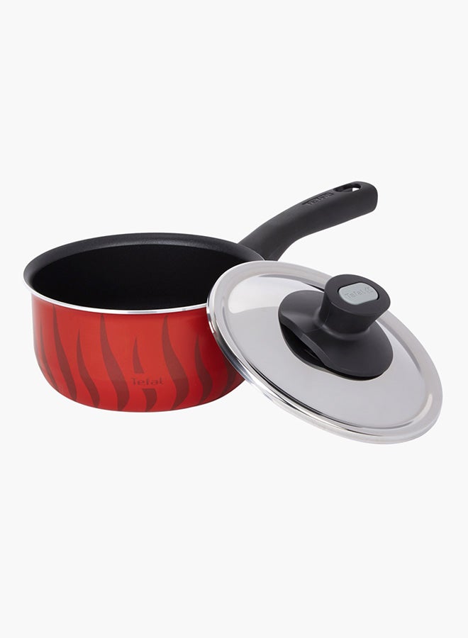Tempo Flame Sauce Pan With Lid Aluminum Non-Stick Red/Black/Clear 16cm